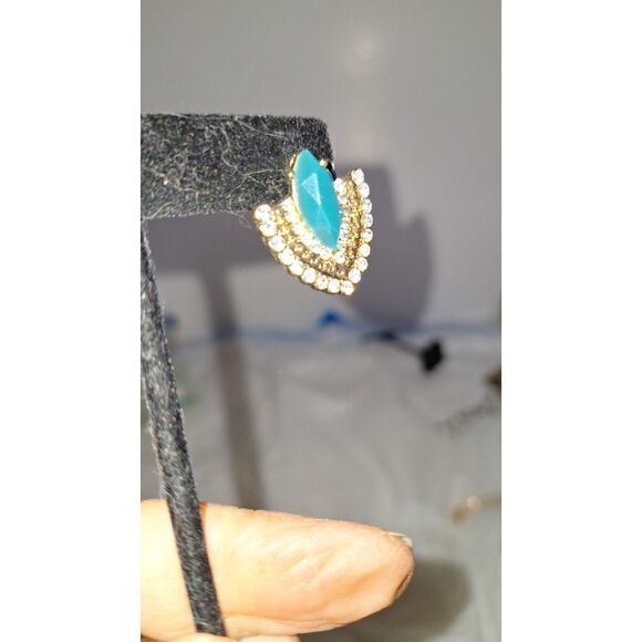 Vintage Post Back Pierced Earrings Faux Turquoise Rhinestone Native American - Picture 8 of 8